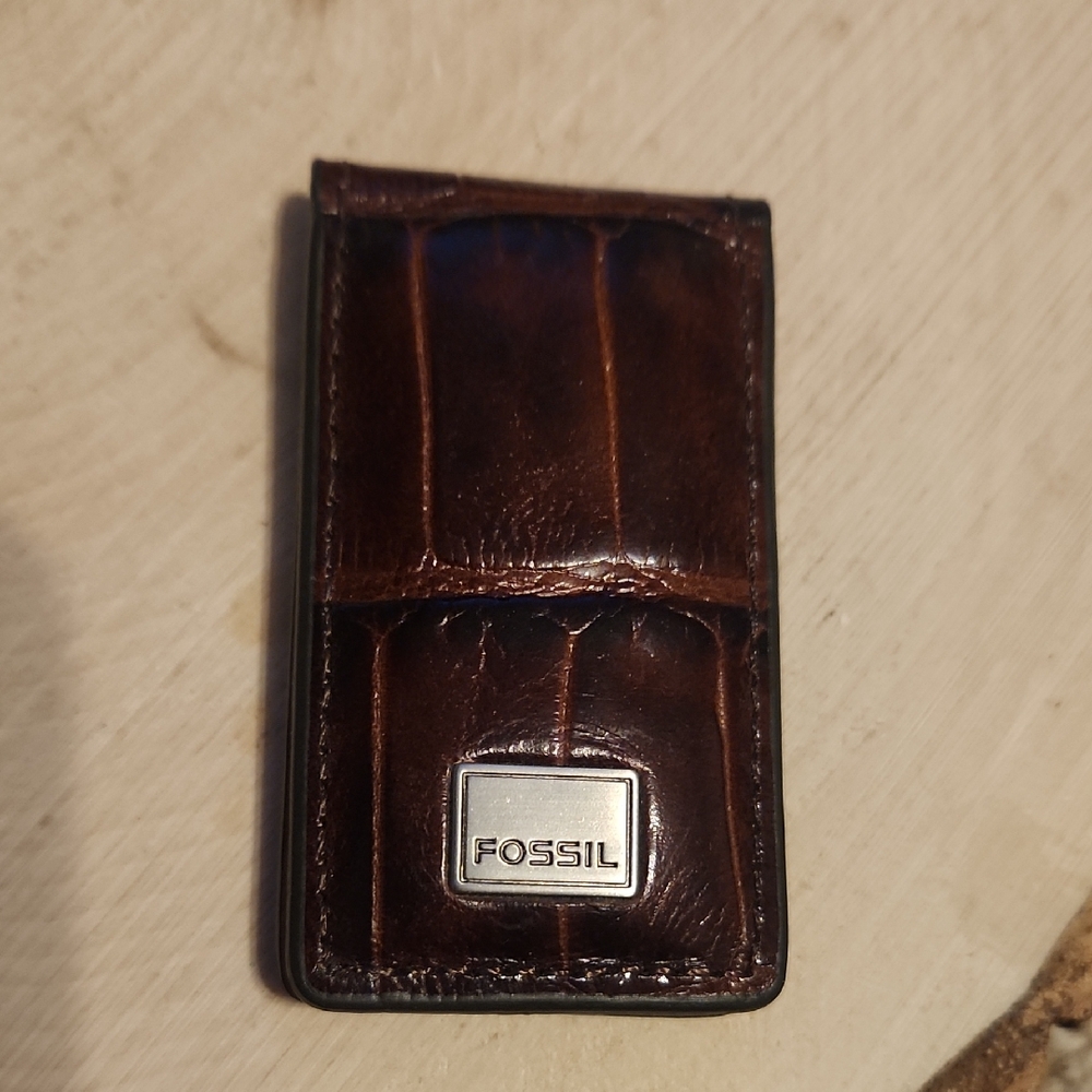 Fossil Brown Genuine Leather Magnetic Money Clip